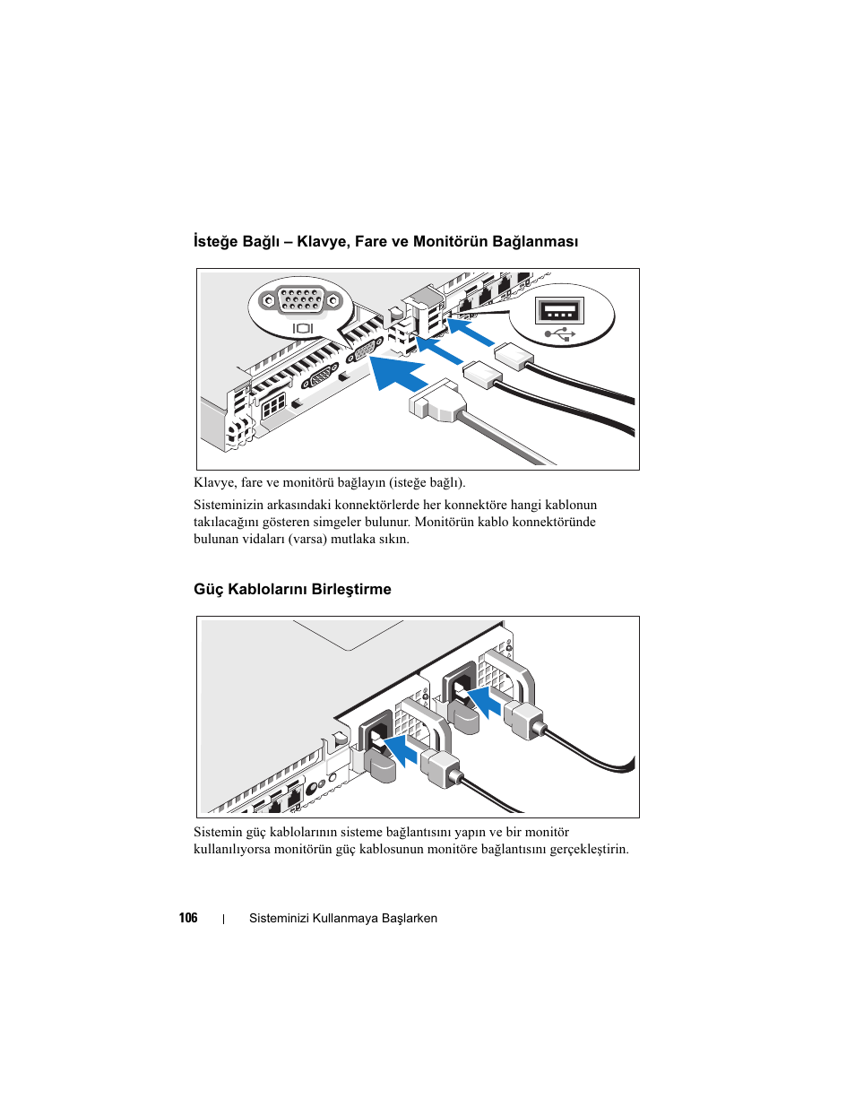 Güç kablolarını birleştirme | Dell POWEREDGE R610 User Manual | Page 108 / 128