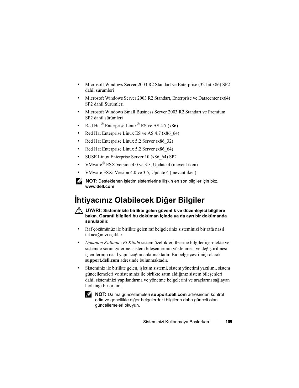 Ihtiyacınız olabilecek diğer bilgiler | Dell POWEREDGE R610 User Manual | Page 111 / 128