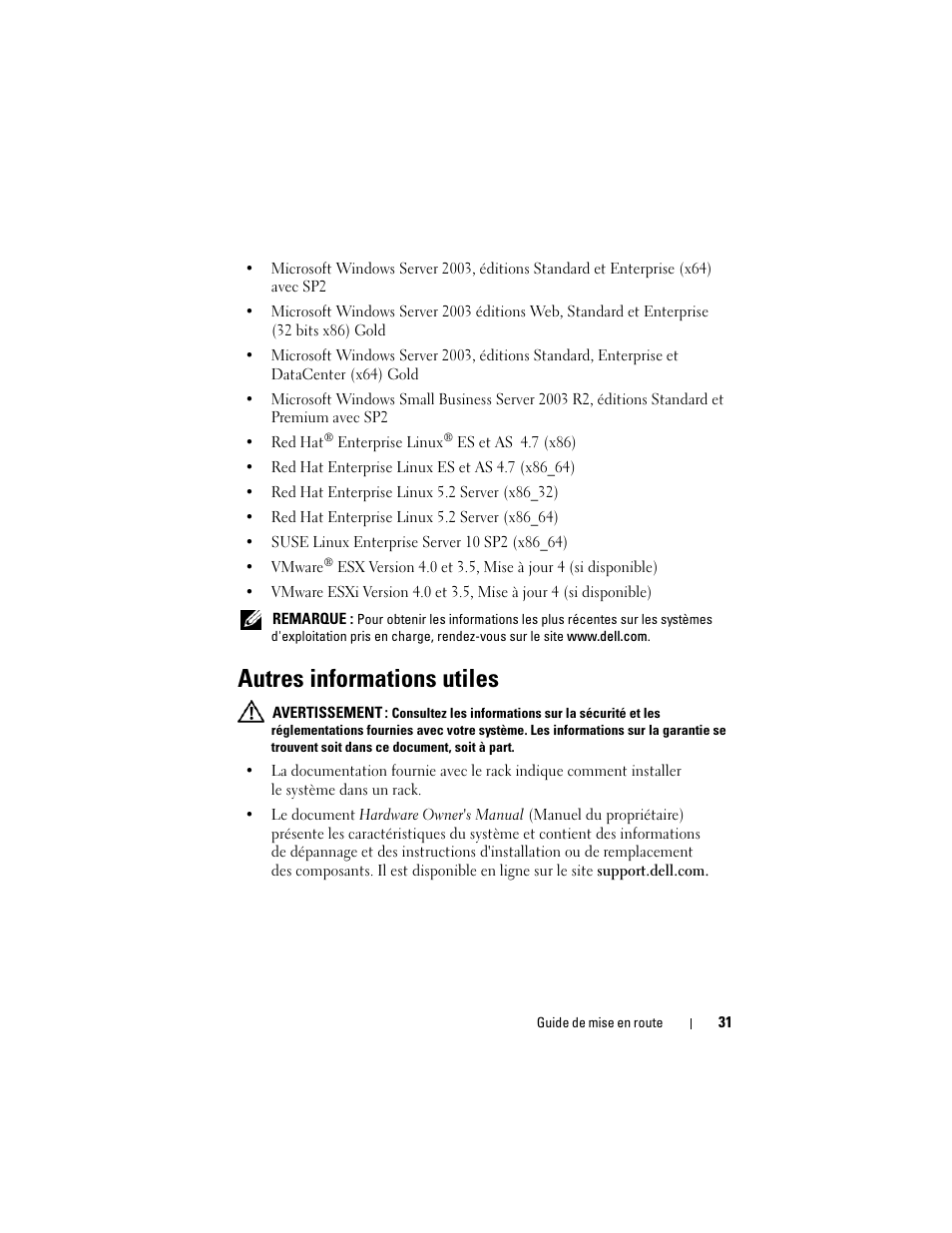 Autres informations utiles | Dell POWEREDGE R610 User Manual | Page 33 / 128