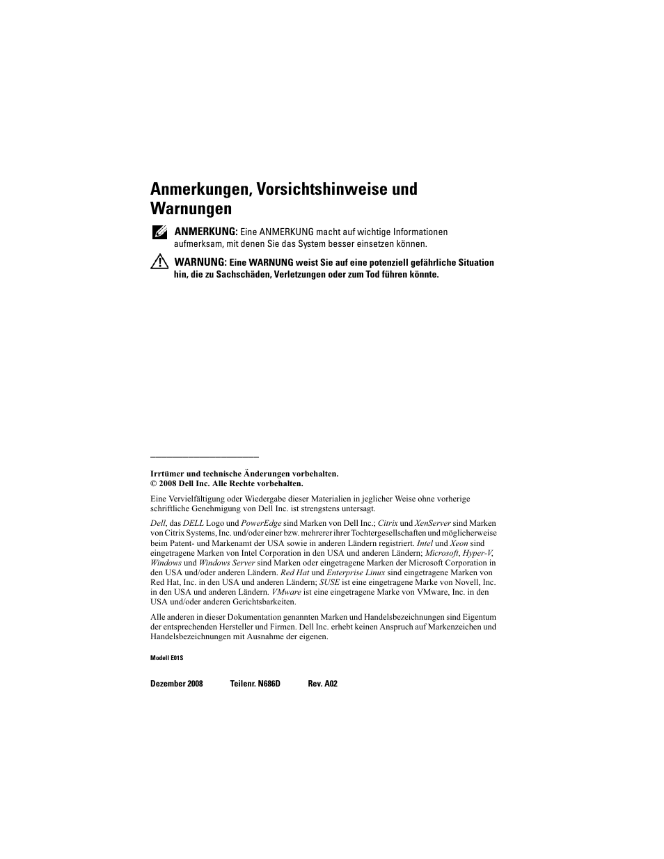Anmerkungen, vorsichtshinweise und warnungen | Dell POWEREDGE R610 User Manual | Page 42 / 128