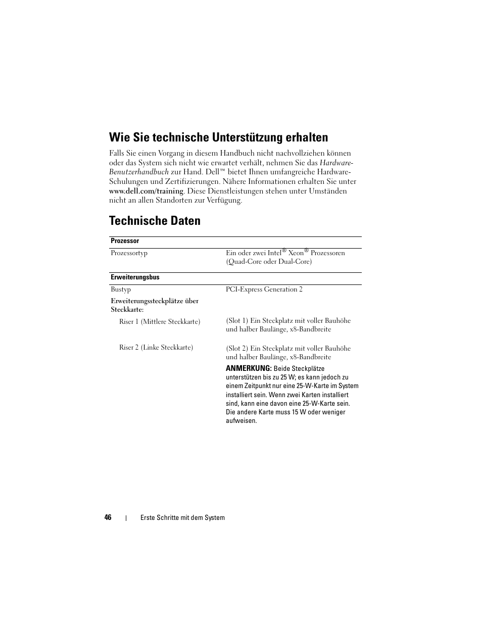 Wie sie technische unterstützung erhalten, Technische daten | Dell POWEREDGE R610 User Manual | Page 48 / 128