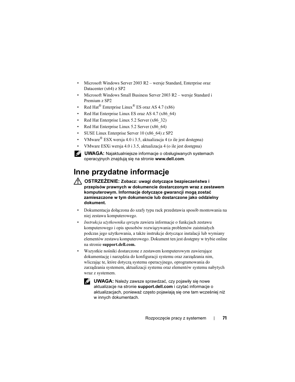 Inne przydatne informacje | Dell POWEREDGE R610 User Manual | Page 73 / 128