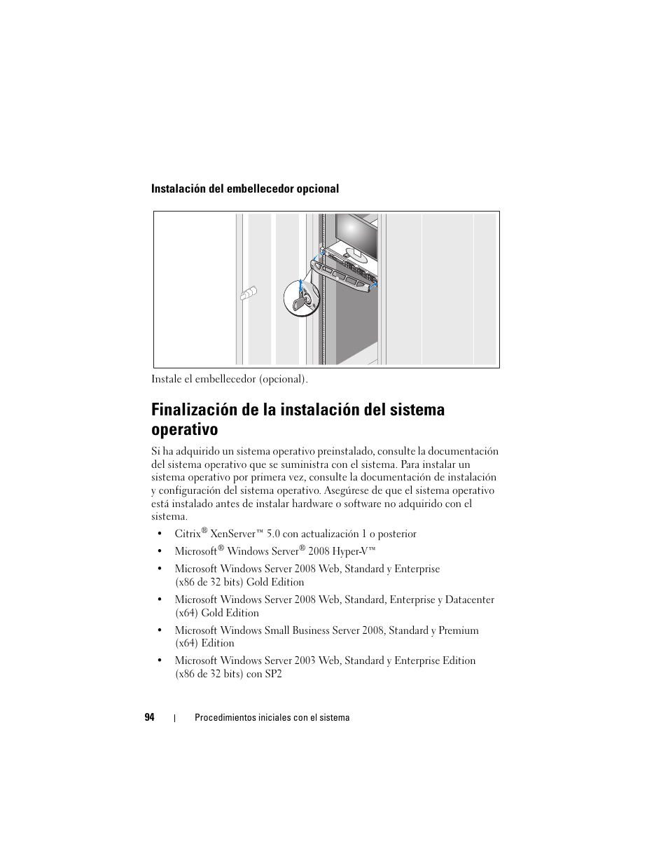 Instalación del embellecedor opcional | Dell POWEREDGE R610 User Manual | Page 96 / 128