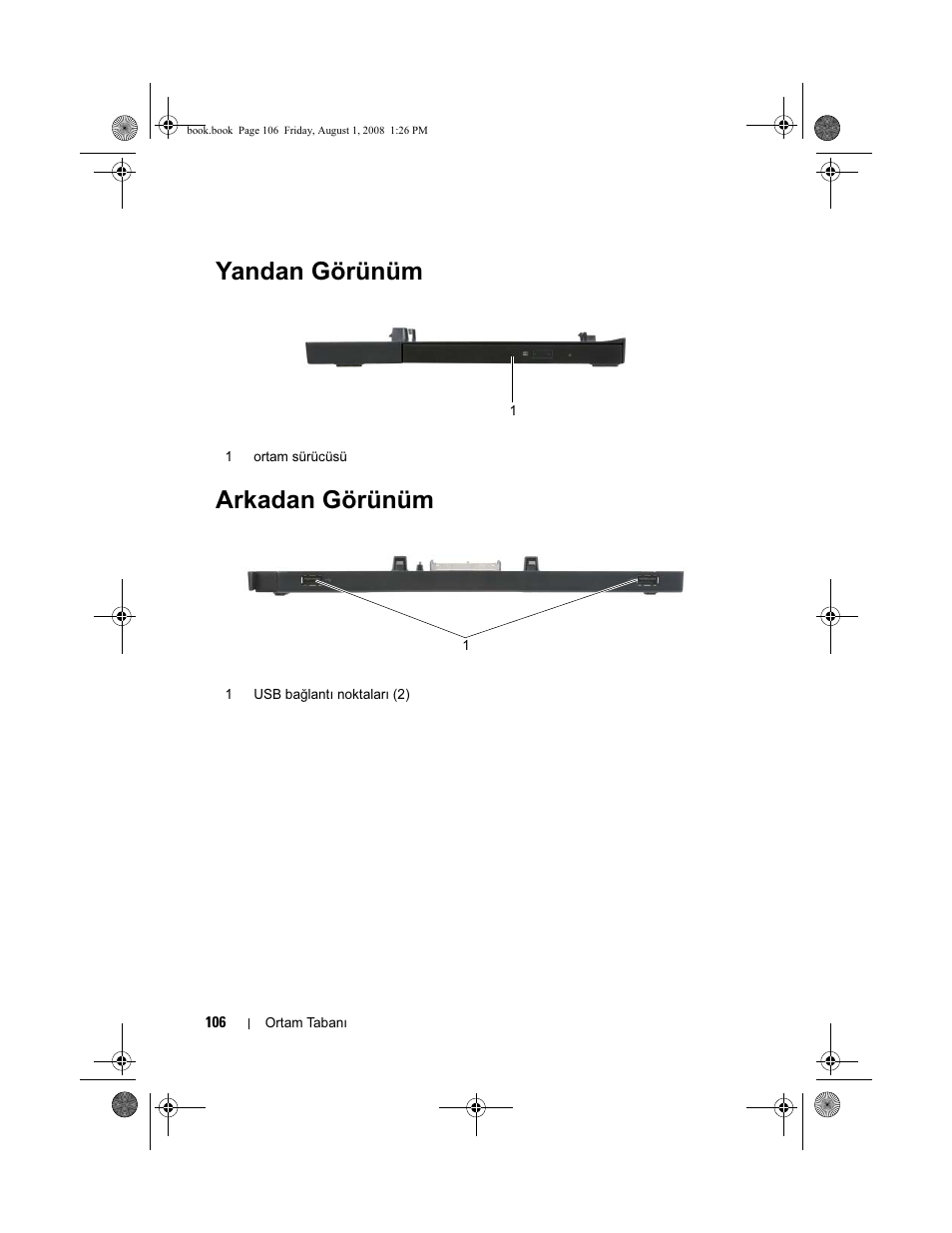 Yandan görünüm, Arkadan görünüm, Yandan görünüm arkadan görünüm | Dell Latitude E4200 User Manual | Page 108 / 124