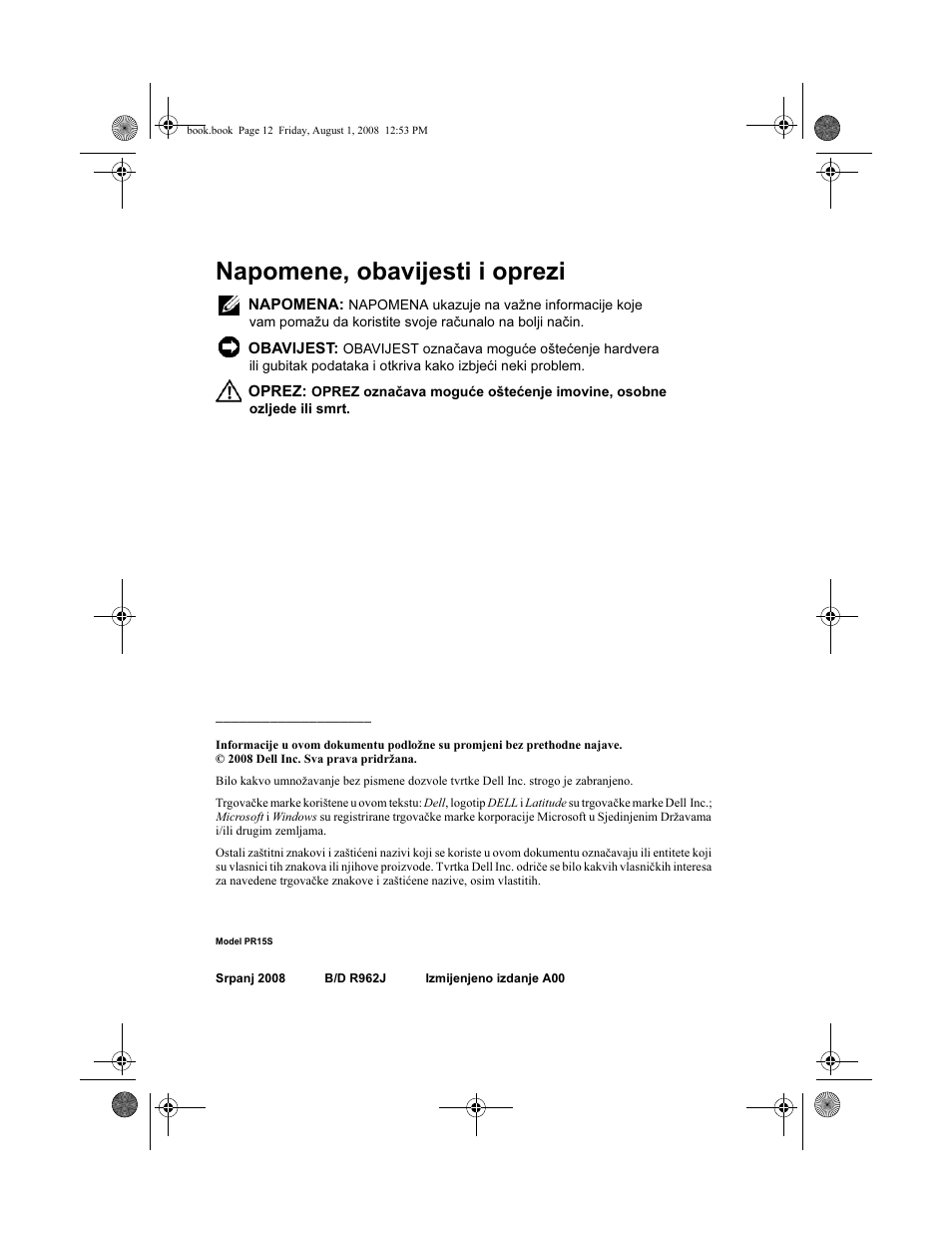 Napomene, obavijesti i oprezi | Dell Latitude E4200 User Manual | Page 14 / 124