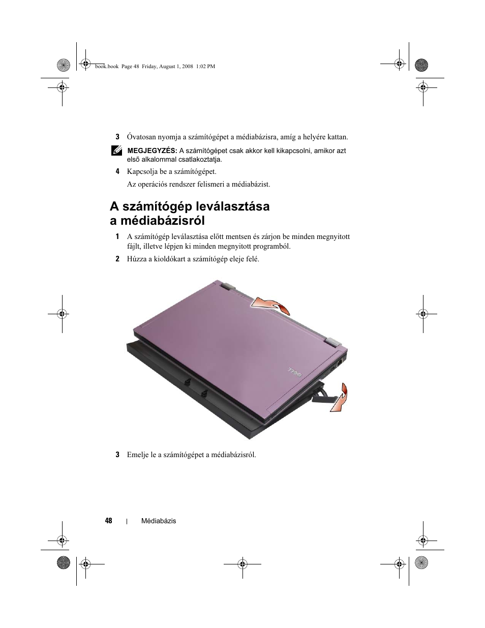 A számítógép leválasztása a médiabázisról | Dell Latitude E4200 User Manual | Page 50 / 124