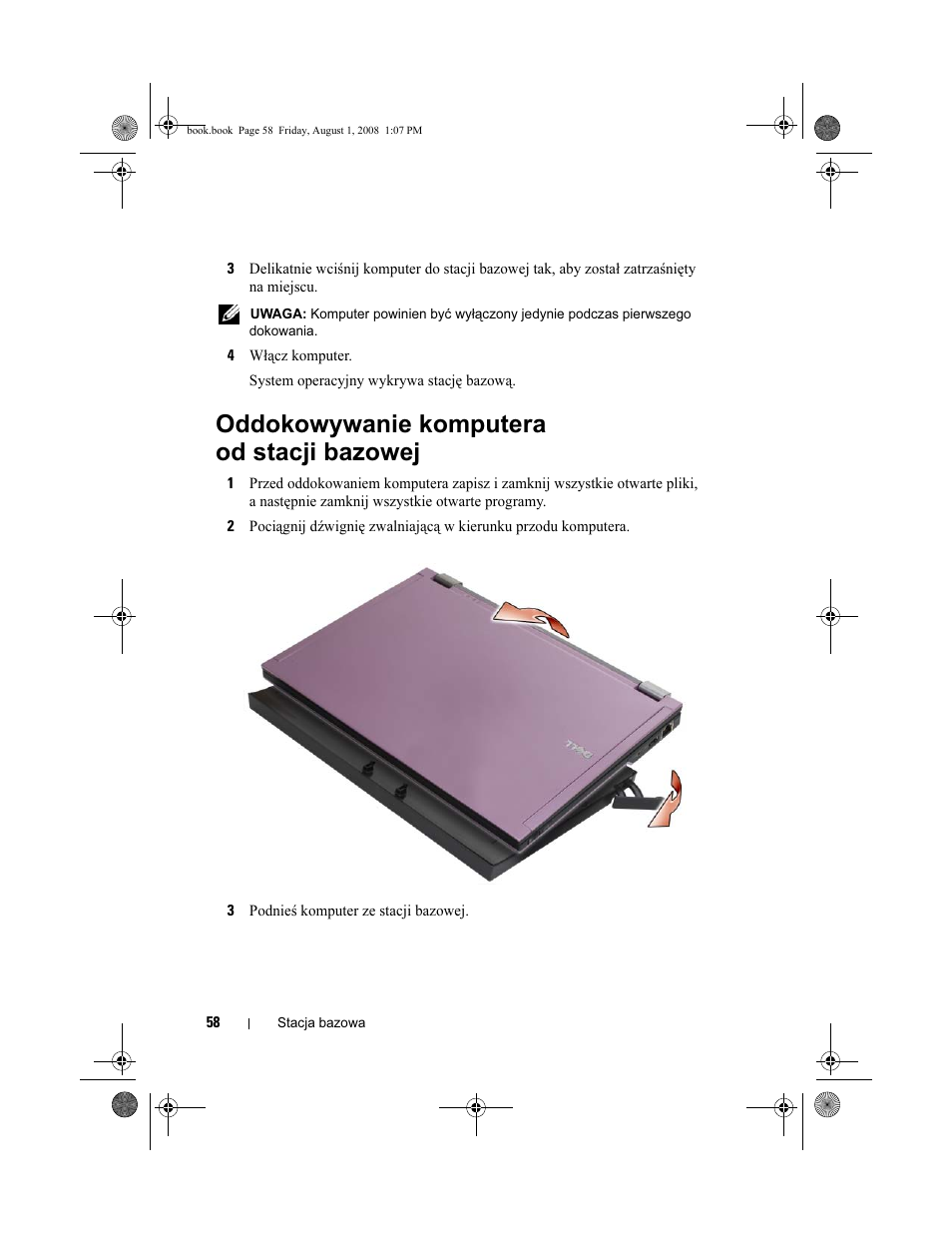 Oddokowywanie komputera od stacji bazowej | Dell Latitude E4200 User Manual | Page 60 / 124