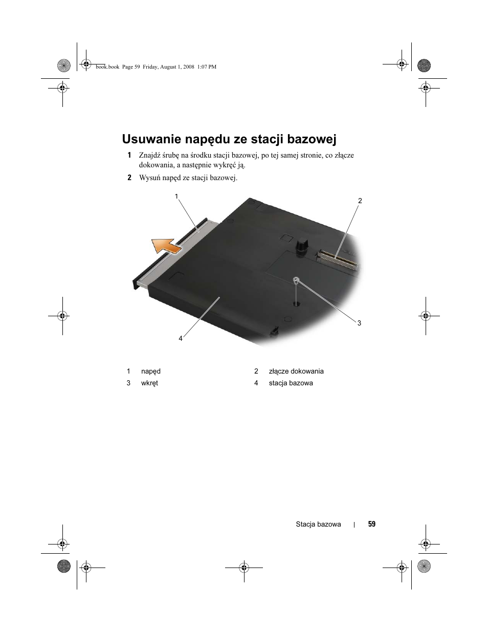 Usuwanie napędu ze stacji bazowej | Dell Latitude E4200 User Manual | Page 61 / 124