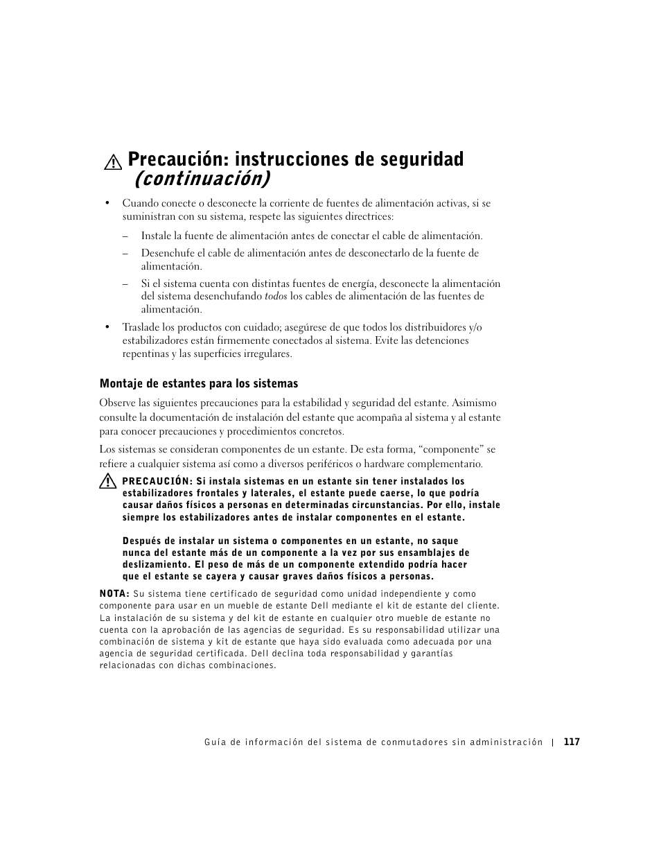Montaje de estantes para los sistemas | Dell PowerConnect 2508 User Manual | Page 119 / 146