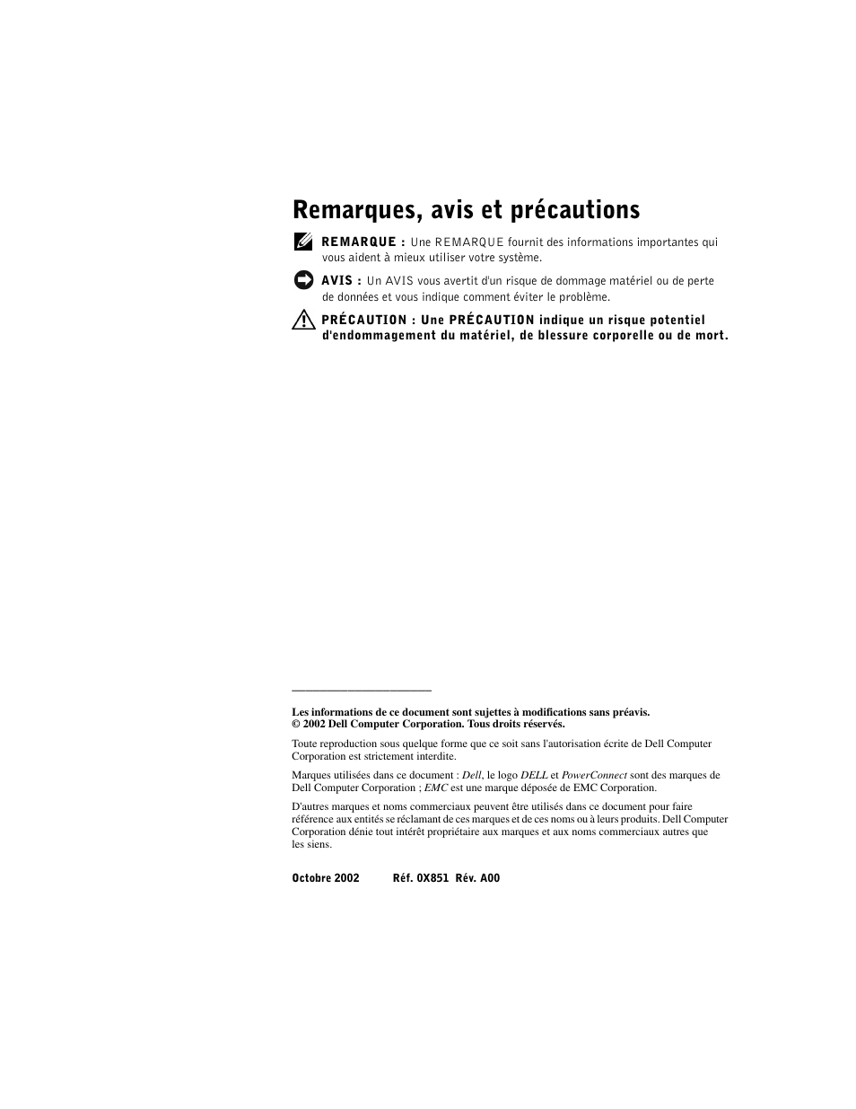 Remarques, avis et précautions | Dell PowerConnect 2508 User Manual | Page 38 / 146