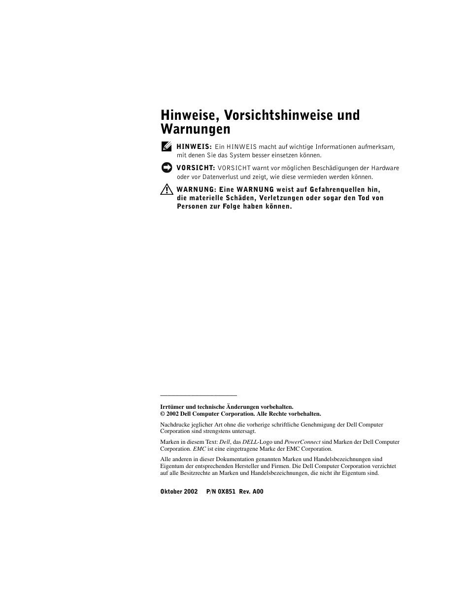 Hinweise, vorsichtshinweise und warnungen | Dell PowerConnect 2508 User Manual | Page 54 / 146