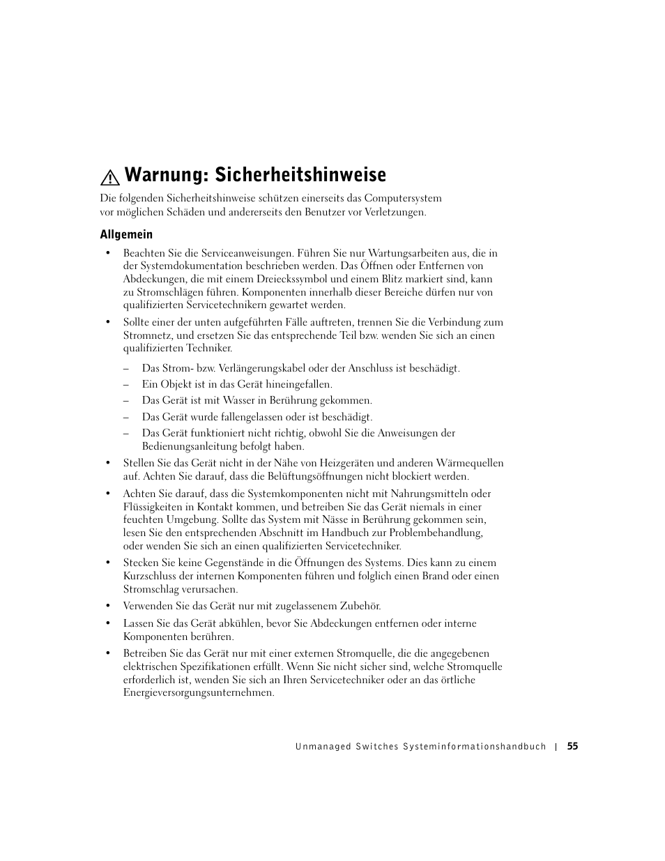 Warnung: sicherheitshinweise, Allgemein | Dell PowerConnect 2508 User Manual | Page 57 / 146