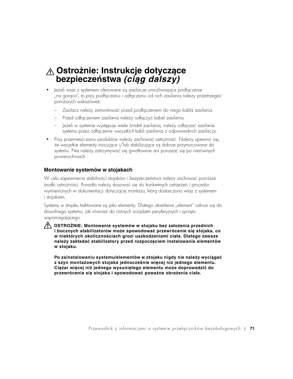 Montowanie systemów w stojakach | Dell PowerConnect 2508 User Manual | Page 73 / 146