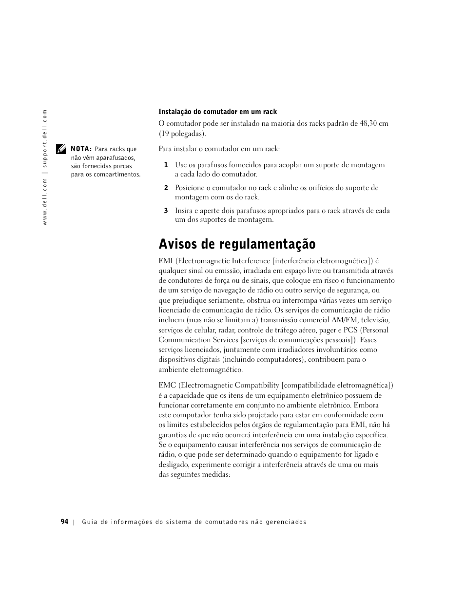 Avisos de regulamentação | Dell PowerConnect 2508 User Manual | Page 96 / 146