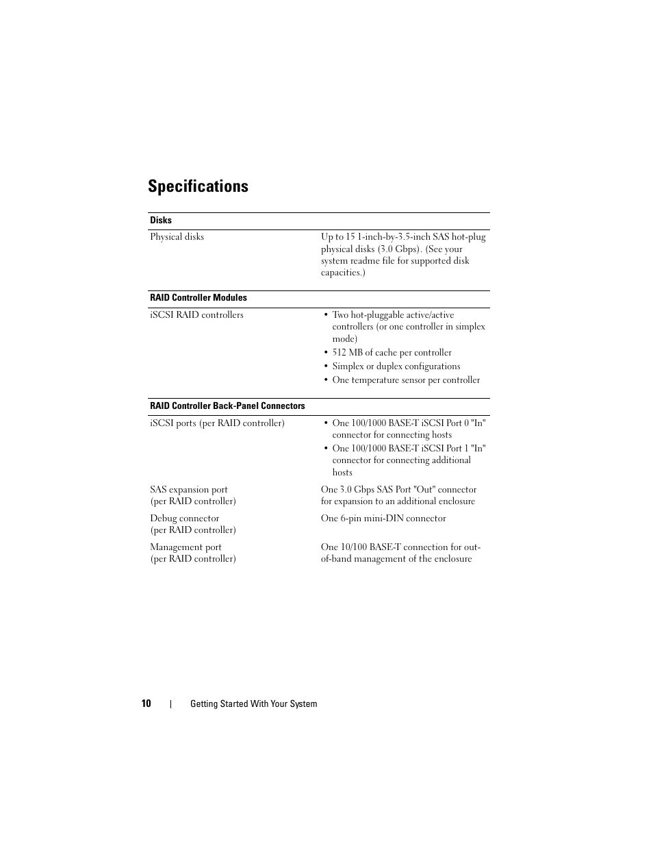 Specifications | Dell PowerVault MD3000i User Manual | Page 12 / 144