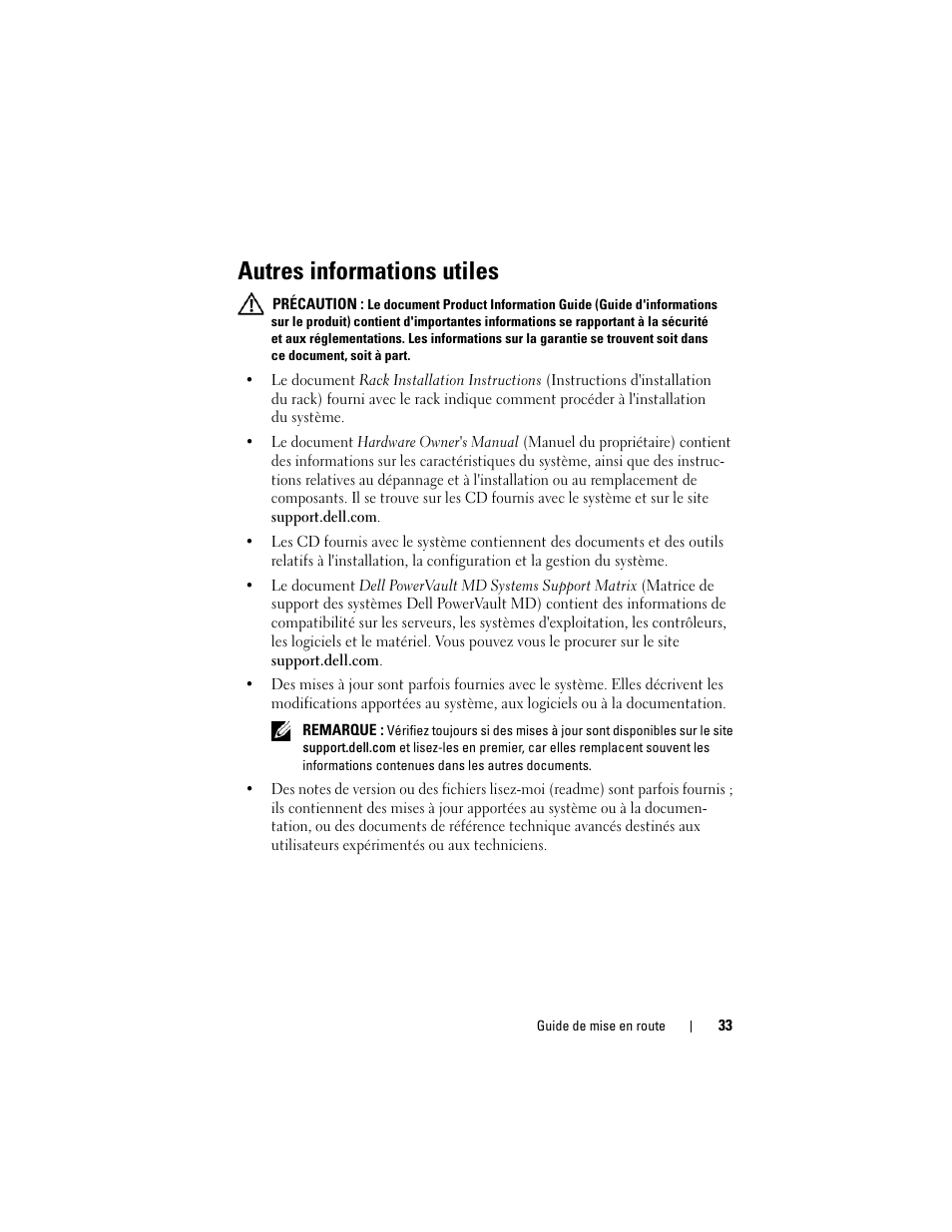 Autres informations utiles | Dell PowerVault MD3000i User Manual | Page 35 / 144