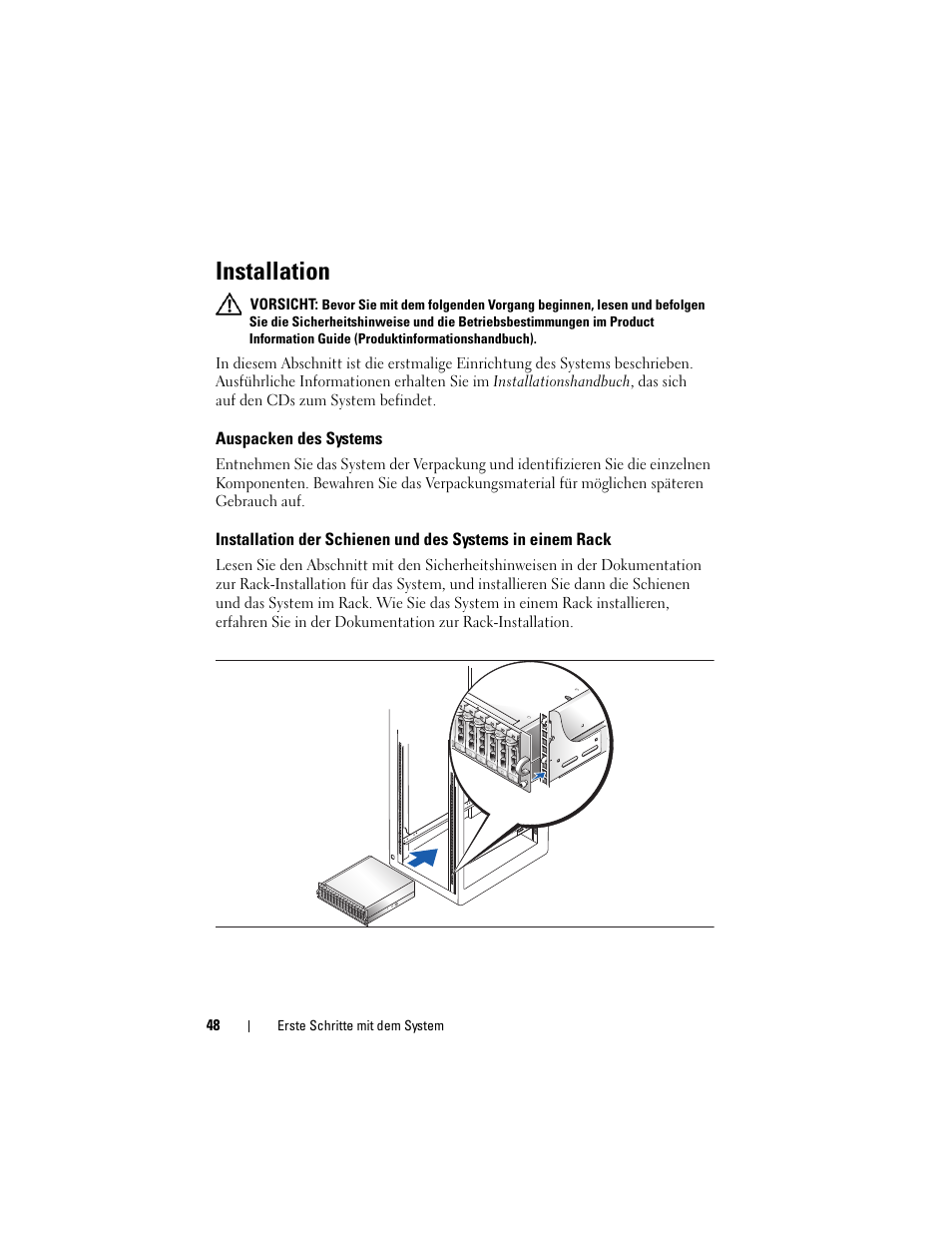 Installation, Auspacken des systems | Dell PowerVault MD3000i User Manual | Page 50 / 144