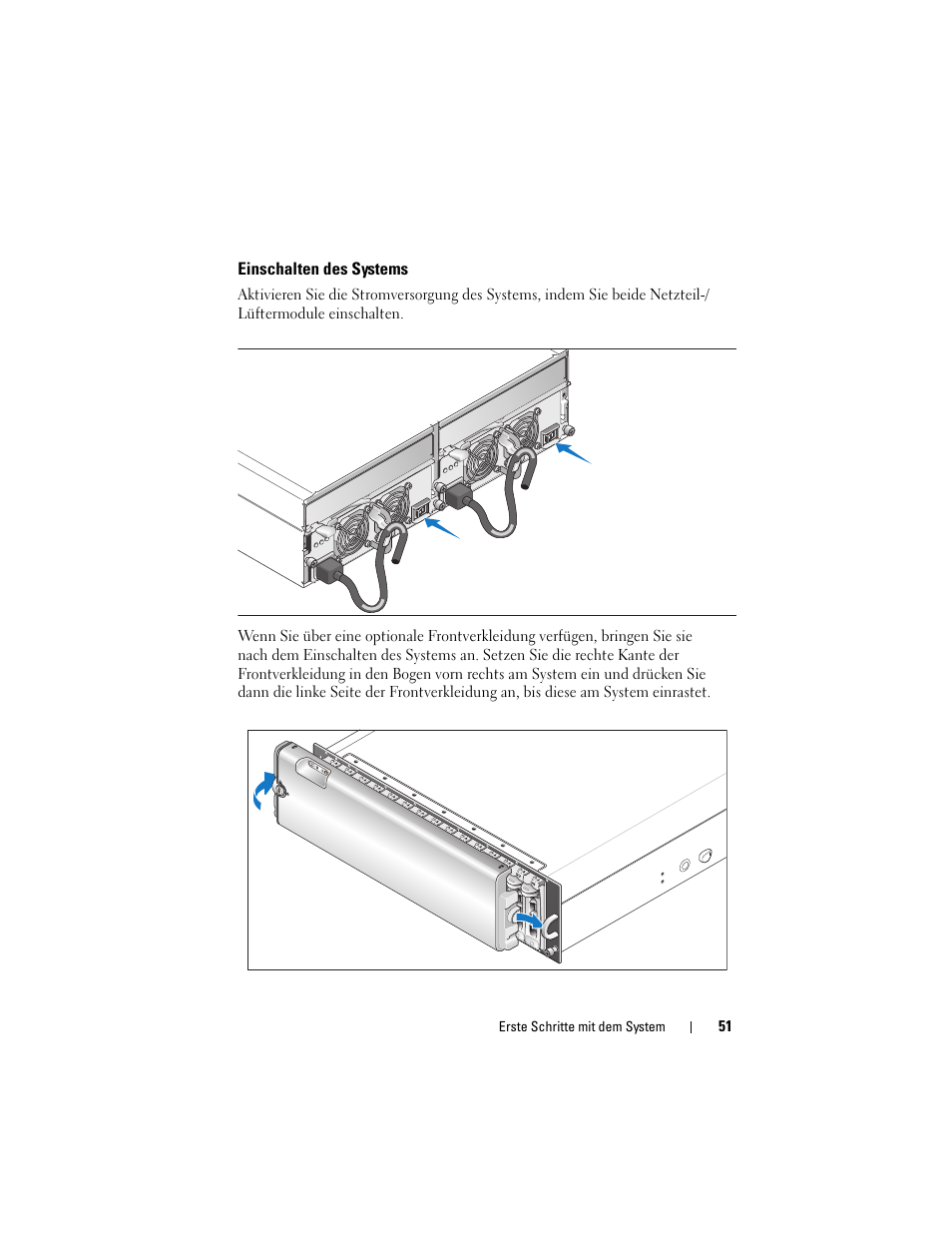 Einschalten des systems | Dell PowerVault MD3000i User Manual | Page 53 / 144