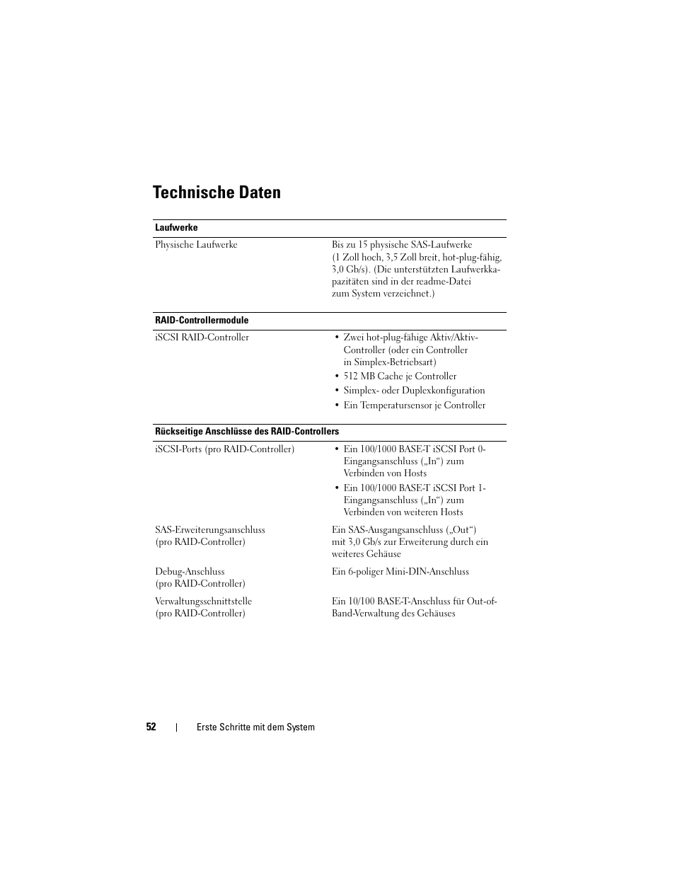 Technische daten | Dell PowerVault MD3000i User Manual | Page 54 / 144