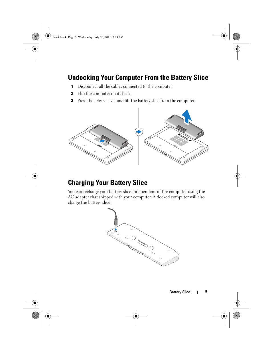 Undocking your computer from the battery slice, Charging your battery slice | Dell Latitude E5420 User Manual | Page 7 / 96