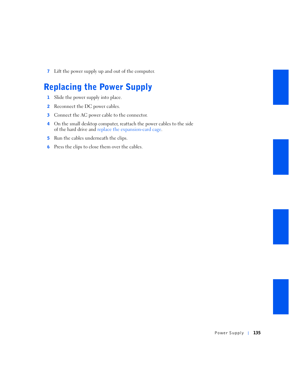 Replacing the power supply | Dell OptiPlex GX240 User Manual | Page 135 / 144