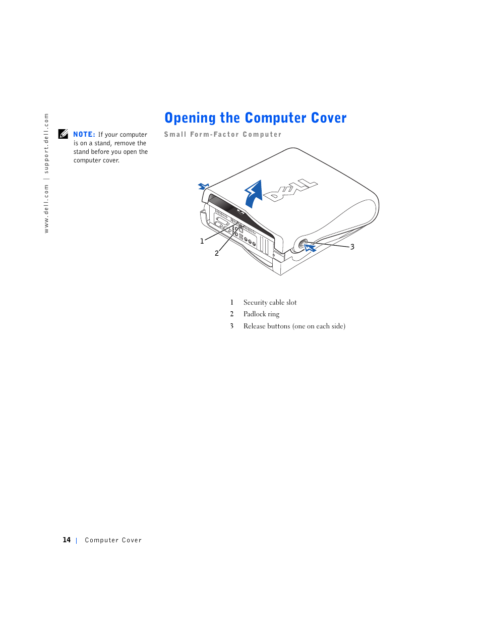 Opening the computer cover | Dell OptiPlex GX240 User Manual | Page 14 / 144