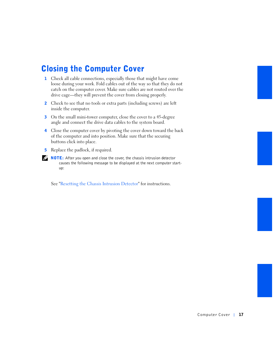 Closing the computer cover | Dell OptiPlex GX240 User Manual | Page 17 / 144