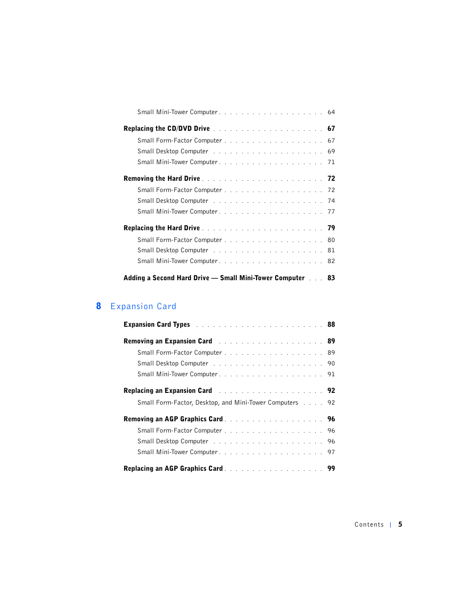 8 expansion card | Dell OptiPlex GX240 User Manual | Page 5 / 144