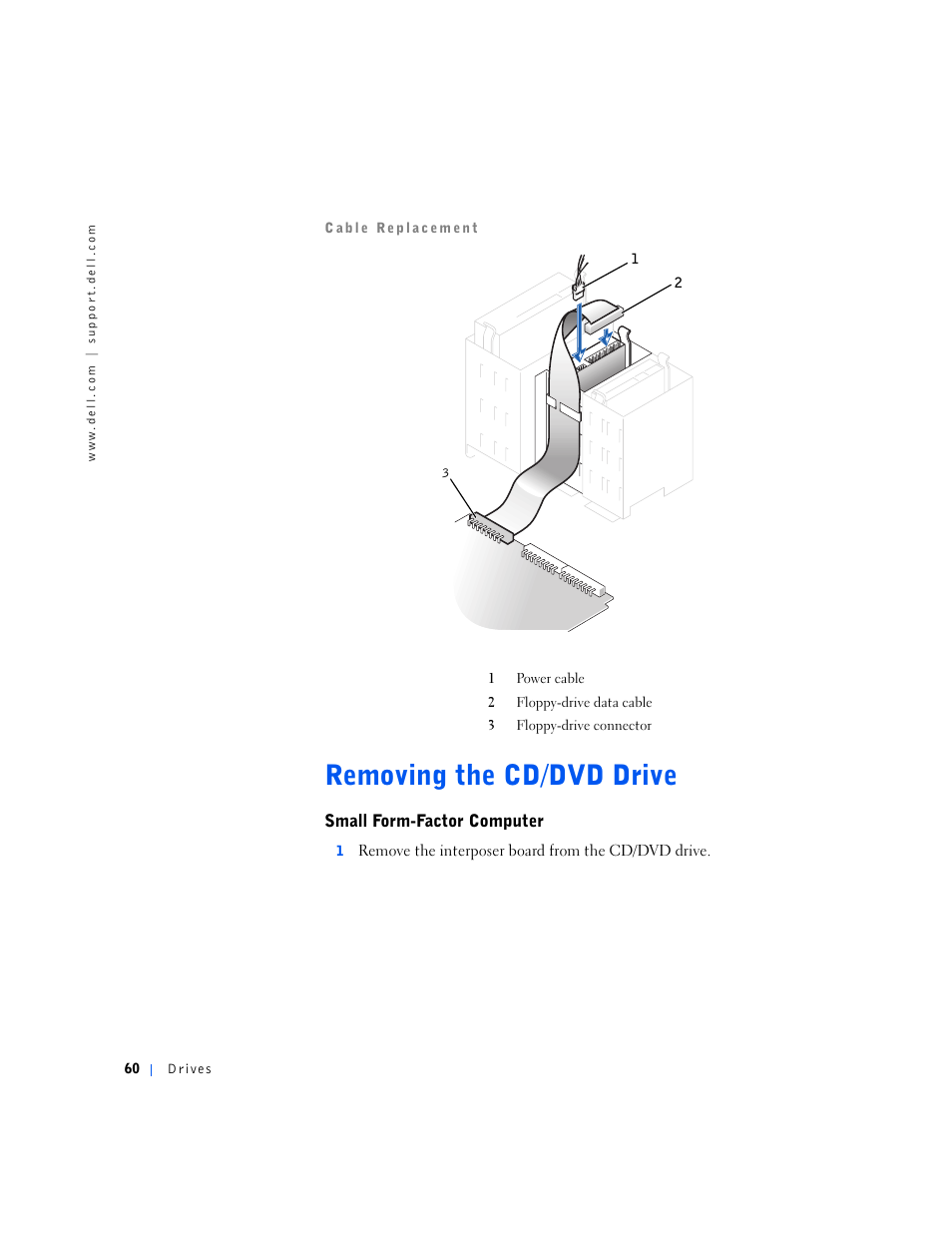Removing the cd/dvd drive, Small form-factor computer | Dell OptiPlex GX240 User Manual | Page 60 / 144