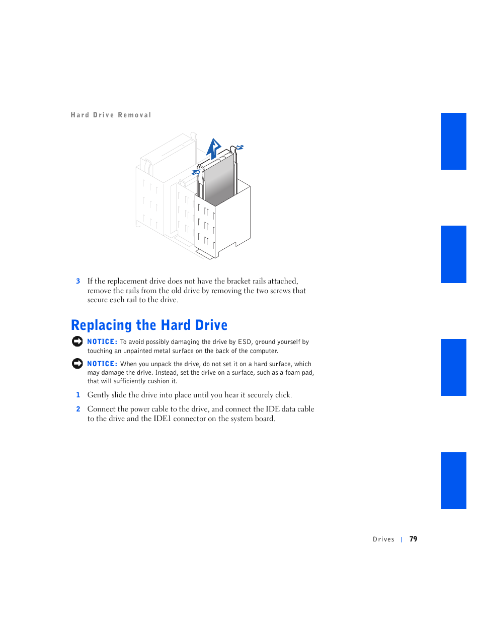 Replacing the hard drive | Dell OptiPlex GX240 User Manual | Page 79 / 144