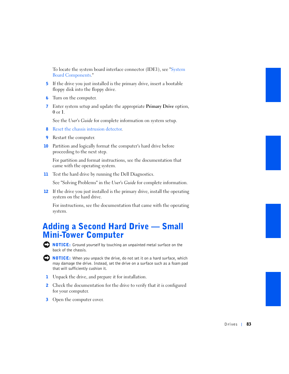 Adding a second hard drive — small mini-tower, Computer | Dell OptiPlex GX240 User Manual | Page 83 / 144