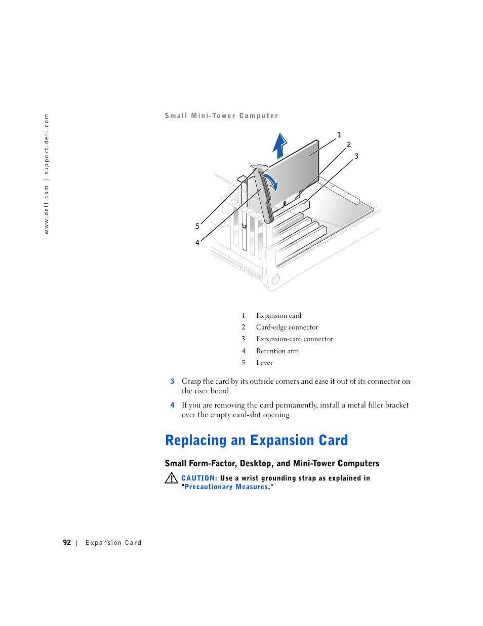 Replacing an expansion card | Dell OptiPlex GX240 User Manual | Page 92 / 144