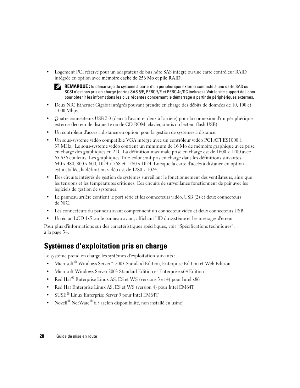 Systèmes d'exploitation pris en charge | Dell POWEREDGE 1950 User Manual | Page 30 / 110