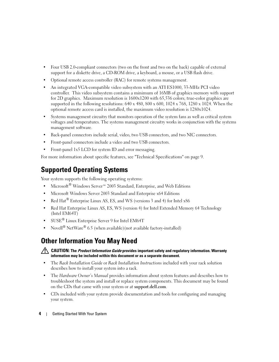 Supported operating systems, Other information you may need | Dell POWEREDGE 1950 User Manual | Page 6 / 110