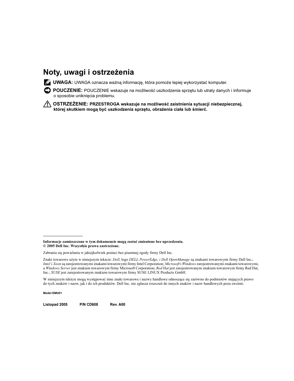 Noty, uwagi i ostrzeżenia | Dell POWEREDGE 1950 User Manual | Page 64 / 110