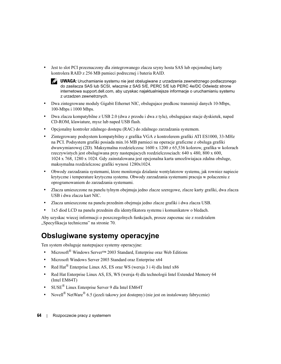 Obslugiwane systemy operacyjne | Dell POWEREDGE 1950 User Manual | Page 66 / 110