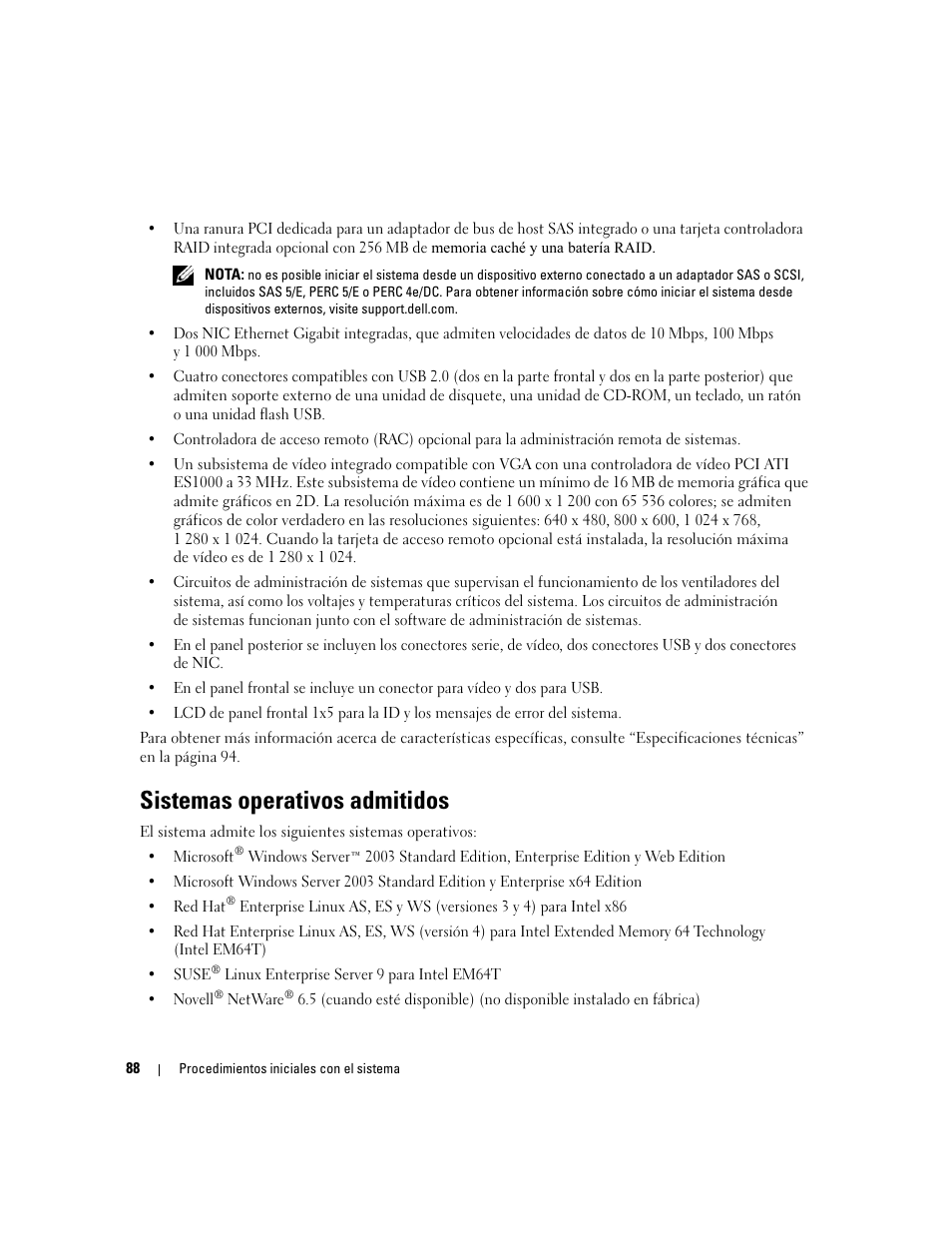 Sistemas operativos admitidos | Dell POWEREDGE 1950 User Manual | Page 90 / 110