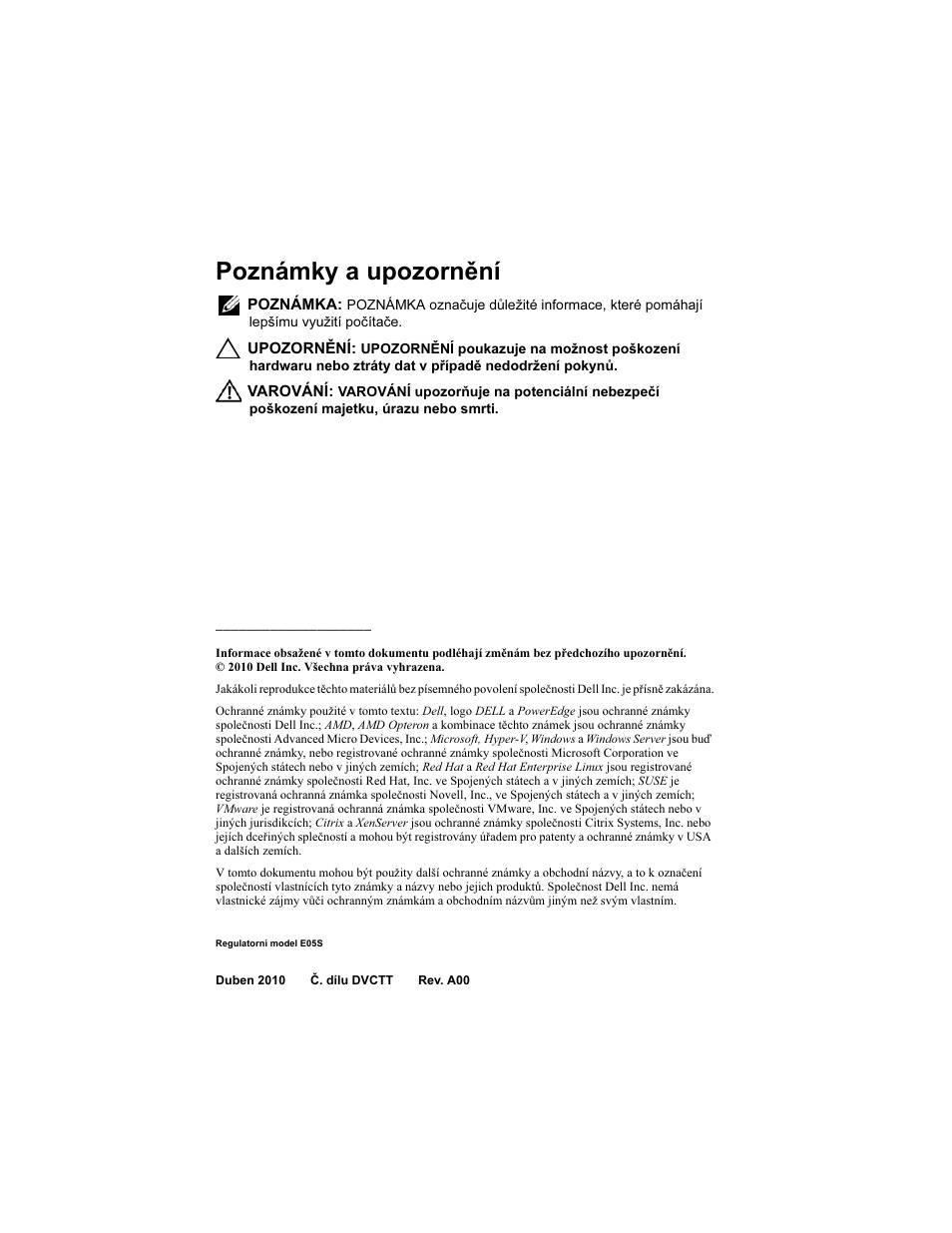 Poznámky a upozornění | Dell PowerEdge R715 User Manual | Page 16 / 134