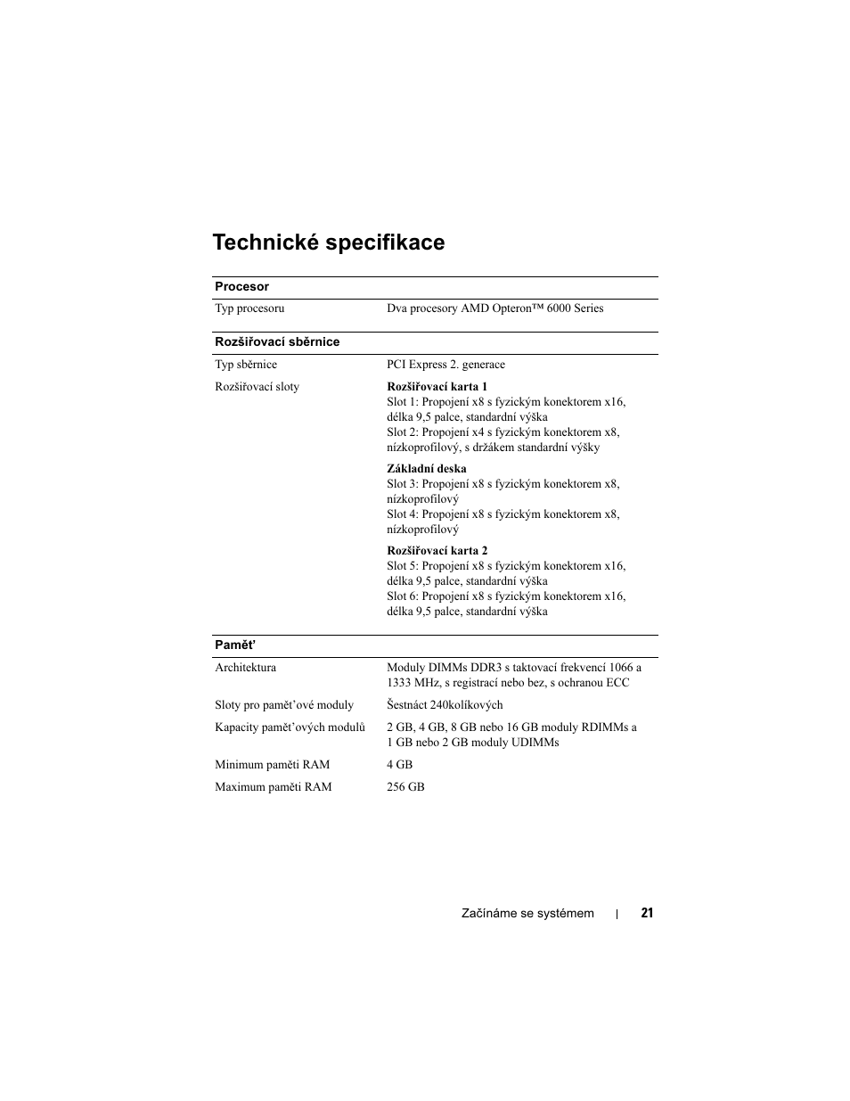 Technické specifikace | Dell PowerEdge R715 User Manual | Page 23 / 134