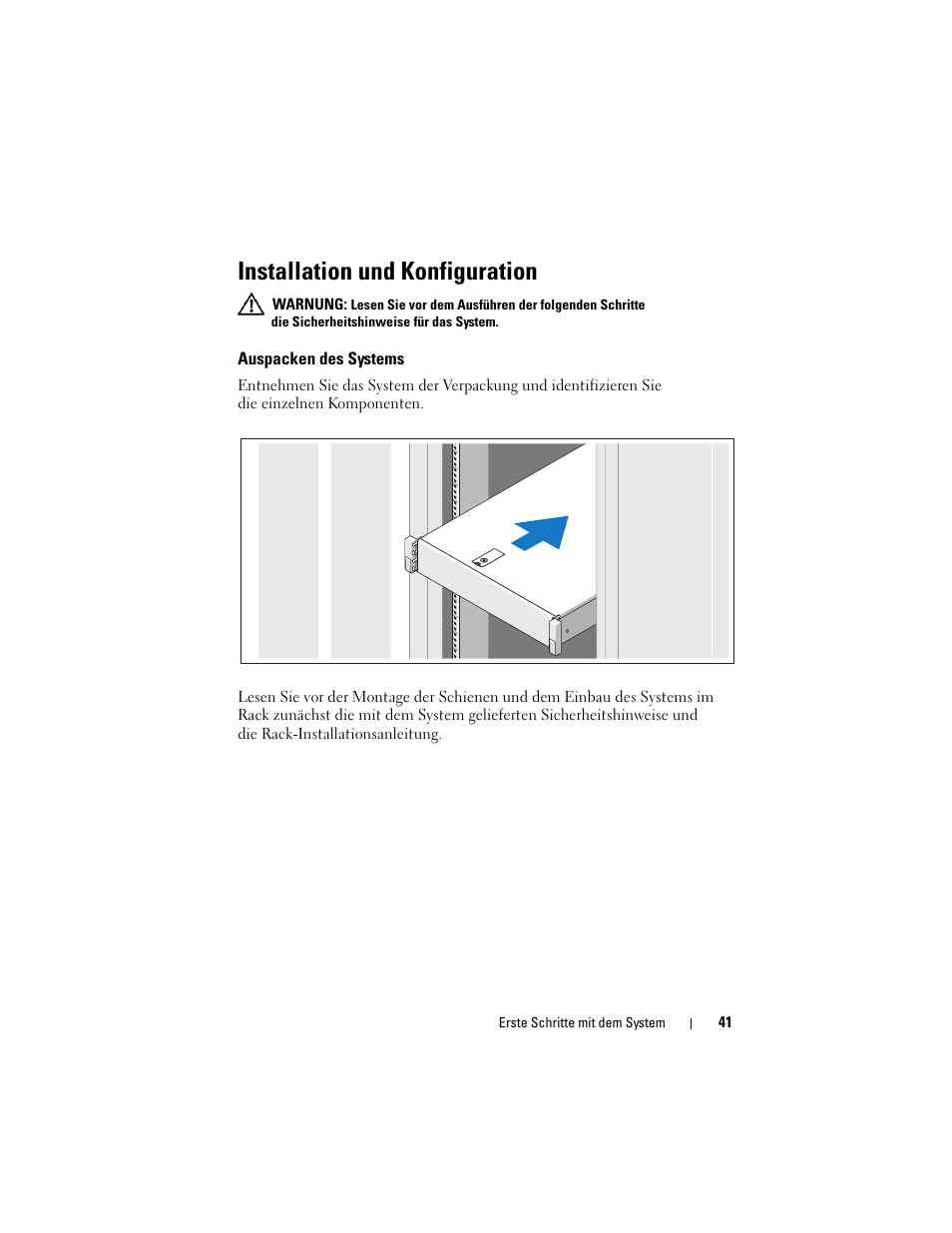 Installation und konfiguration, Auspacken des systems | Dell PowerEdge R715 User Manual | Page 43 / 134