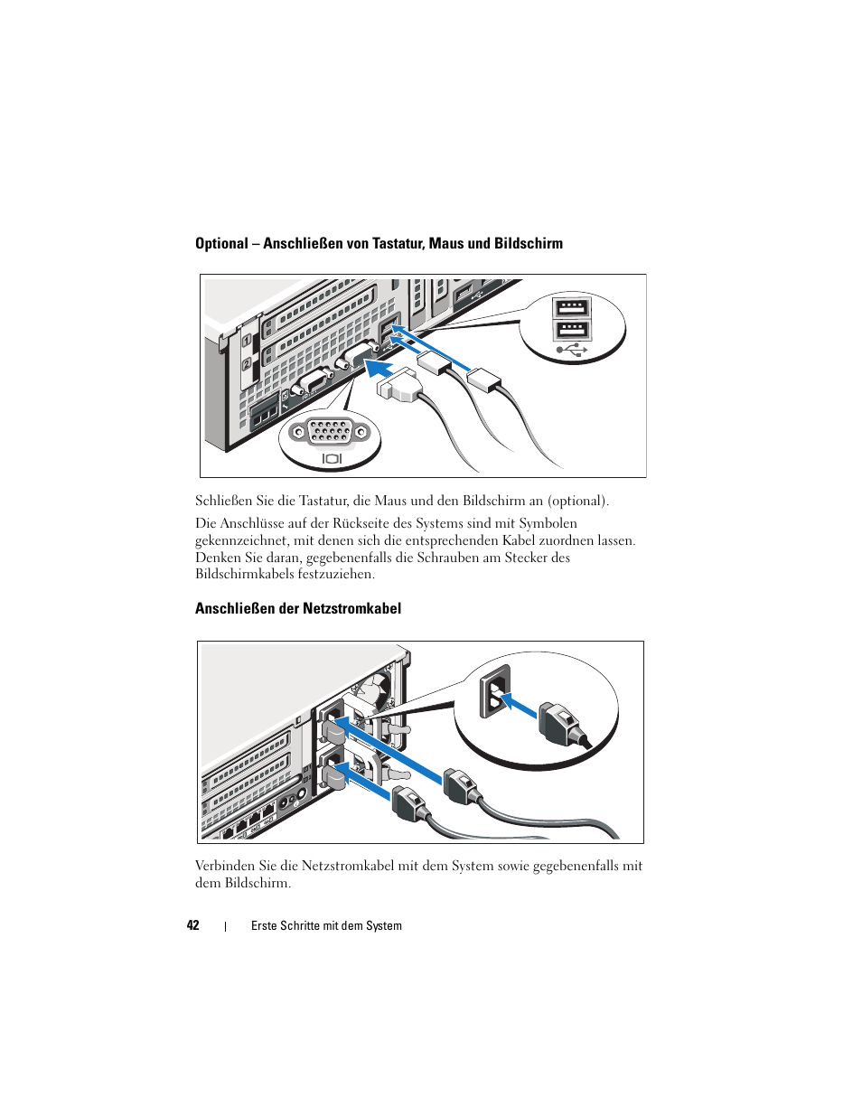 Anschließen der netzstromkabel | Dell PowerEdge R715 User Manual | Page 44 / 134
