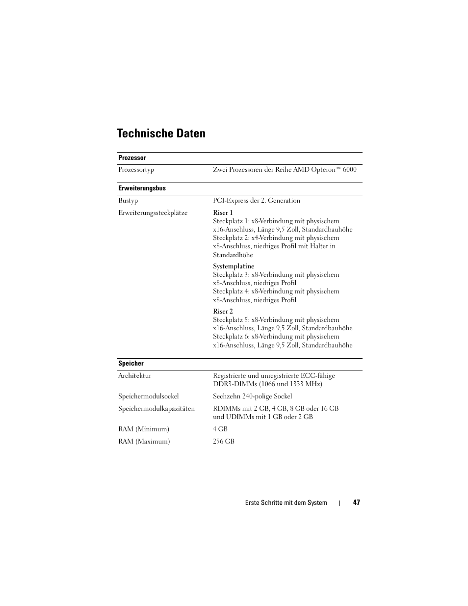 Technische daten | Dell PowerEdge R715 User Manual | Page 49 / 134