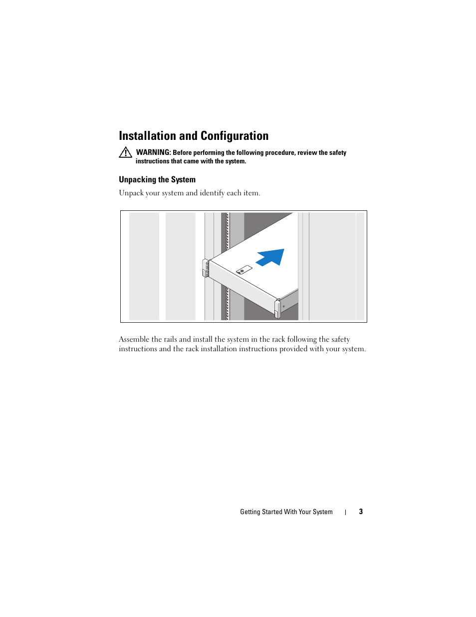Installation and configuration, Unpacking the system | Dell PowerEdge R715 User Manual | Page 5 / 134