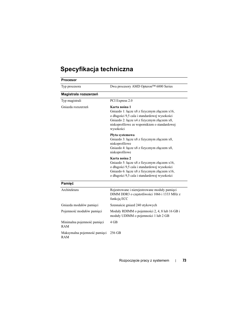 Specyfikacja techniczna | Dell PowerEdge R715 User Manual | Page 75 / 134