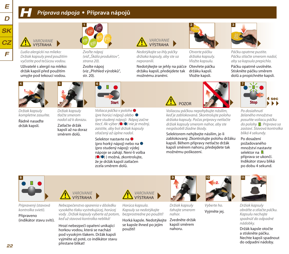 Cz e d sk f príprava nápoja • příprava nápojů | Krups KP 200620 NESCAFE DOLCE GUSTO User Manual | Page 24 / 44