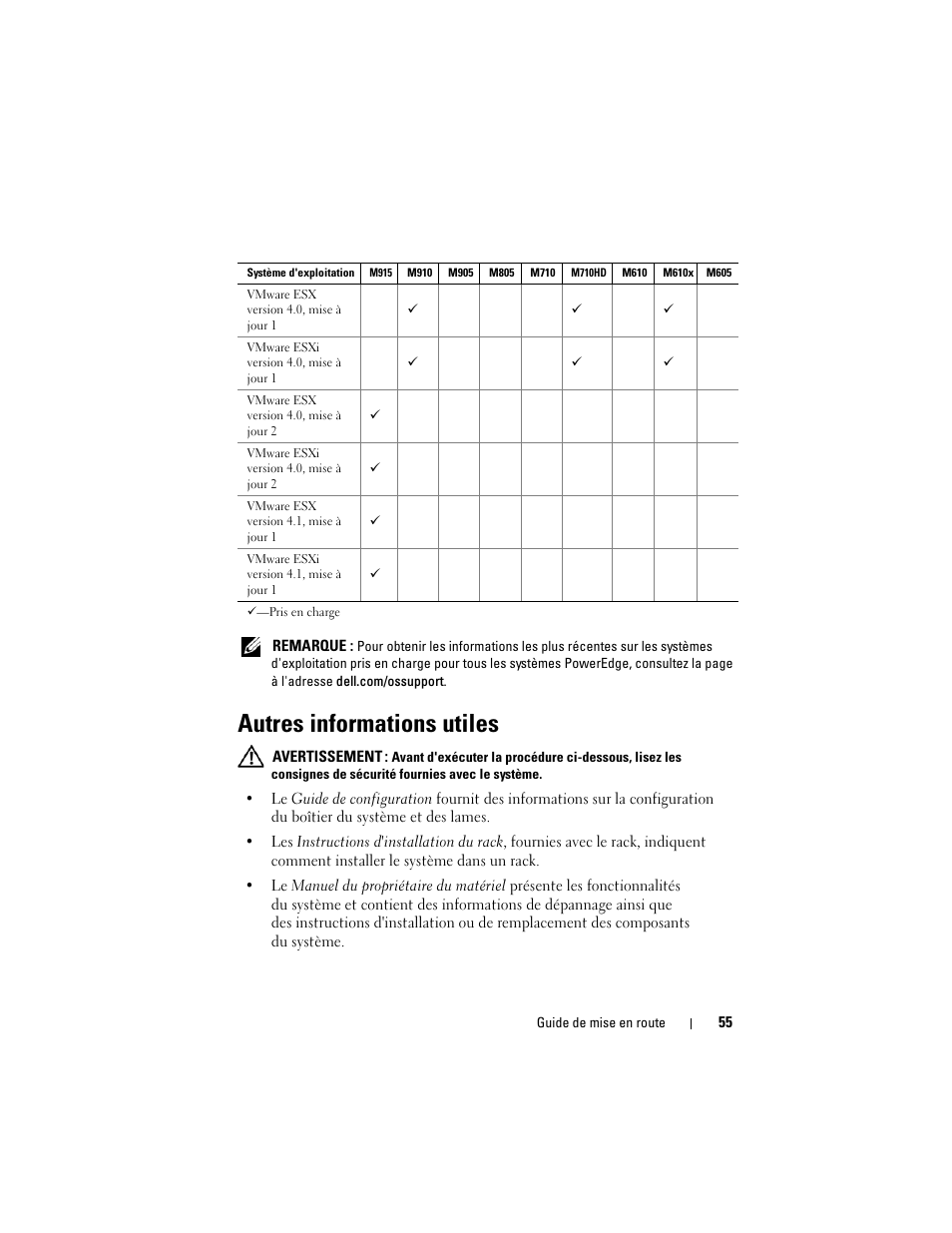Autres informations utiles | Dell POWEREDGE M915 User Manual | Page 57 / 224
