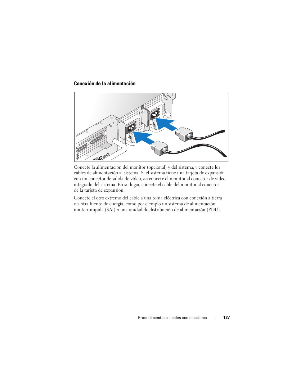 Conexión de la alimentación | Dell PowerVault DP500 User Manual | Page 129 / 152