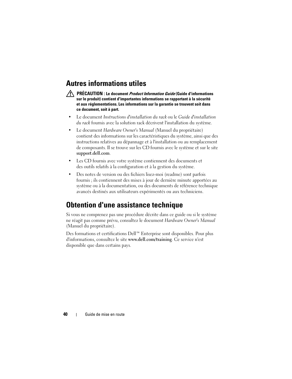Autres informations utiles, Obtention d'une assistance technique | Dell PowerVault DP500 User Manual | Page 42 / 152