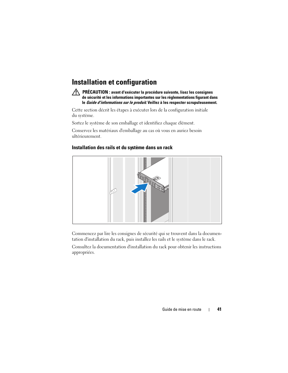 Installation et configuration, Installation des rails et du système dans un rack | Dell PowerVault DP500 User Manual | Page 43 / 152