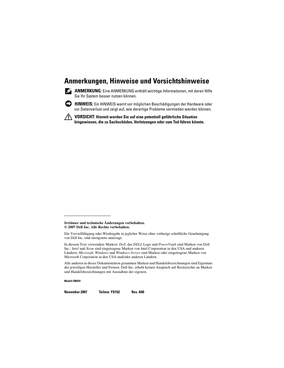 Anmerkungen, hinweise und vorsichtshinweise | Dell PowerVault DP500 User Manual | Page 54 / 152